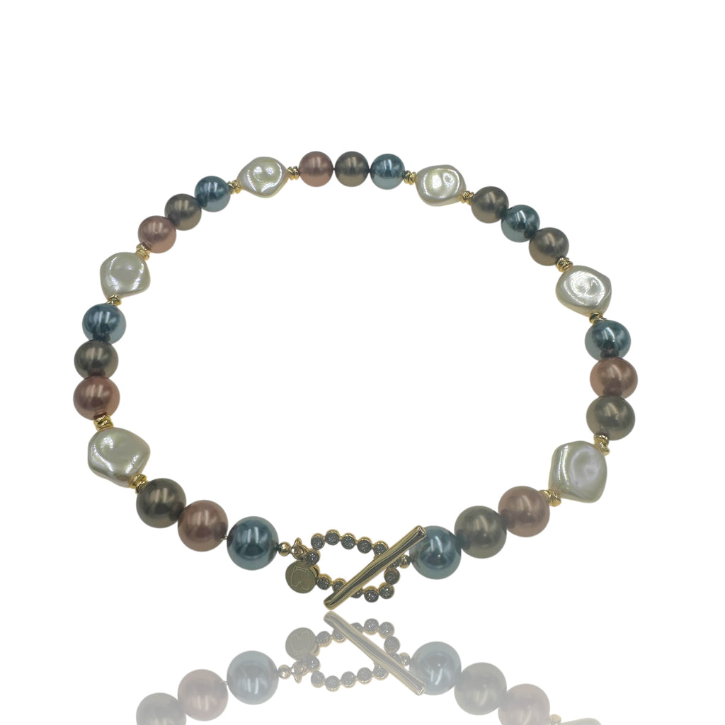 Κολιέ Με Πέρλες “Ocean Dust” – Πολύχρωμο με Αιματίτες & Baroque Πέρλες