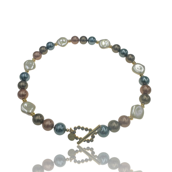 Κολιέ Με Πέρλες “Ocean Dust” – Πολύχρωμο με Αιματίτες & Baroque Πέρλες