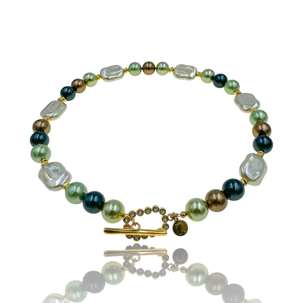 Κολιέ με Πράσινες Πέρλες & Αιματίτες – Sea Whisper Necklace