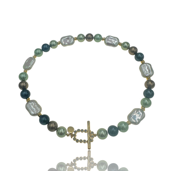 Κολιέ με Πράσινες Πέρλες & Αιματίτες – Sea Whisper Necklace