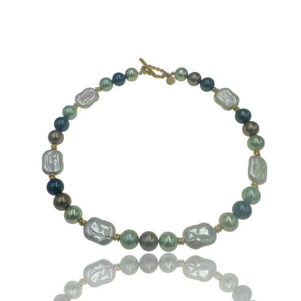 Κολιέ με Πράσινες Πέρλες & Αιματίτες – Sea Whisper Necklace