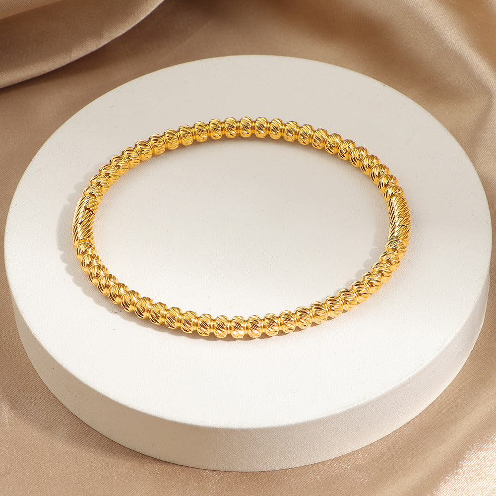 Ατσάλινο Βραχιόλι Χρυσού Χρώματος με Ανάγλυφες Χάντρες – Κομψό & Διαχρονικό