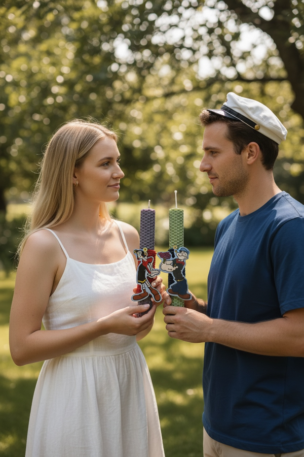 Σετ Πασχαλινές Λαμπάδες για Ζευγάρι Όλιβ & Ποπάυ