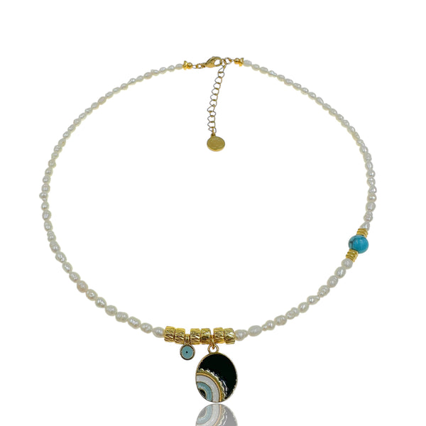 Κολιέ με Μαργαριτάρια και Ματάκια από Σμάλτο