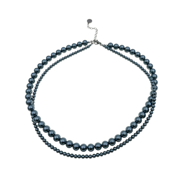 Διπλό Κολιέ με Πέρλες σε Γκρι Μεταλλική Απόχρωση