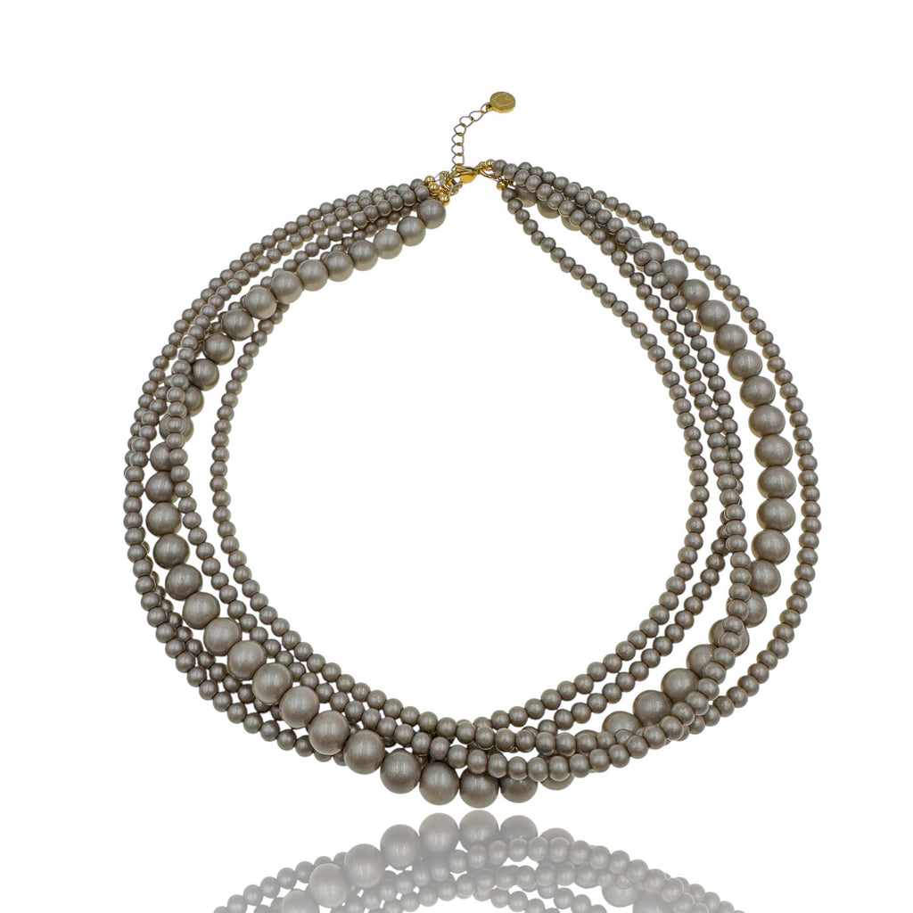 Πολύσειρο Κολιέ με Πέρλες σε Χρώμα Elephant