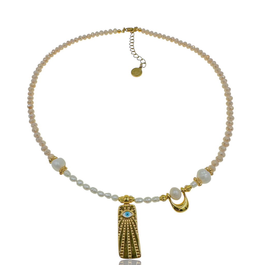 Κολιέ "Solaris" με Μαργαριτάρια, Nude Κρύσταλλα και Χρυσά Μοτίφ