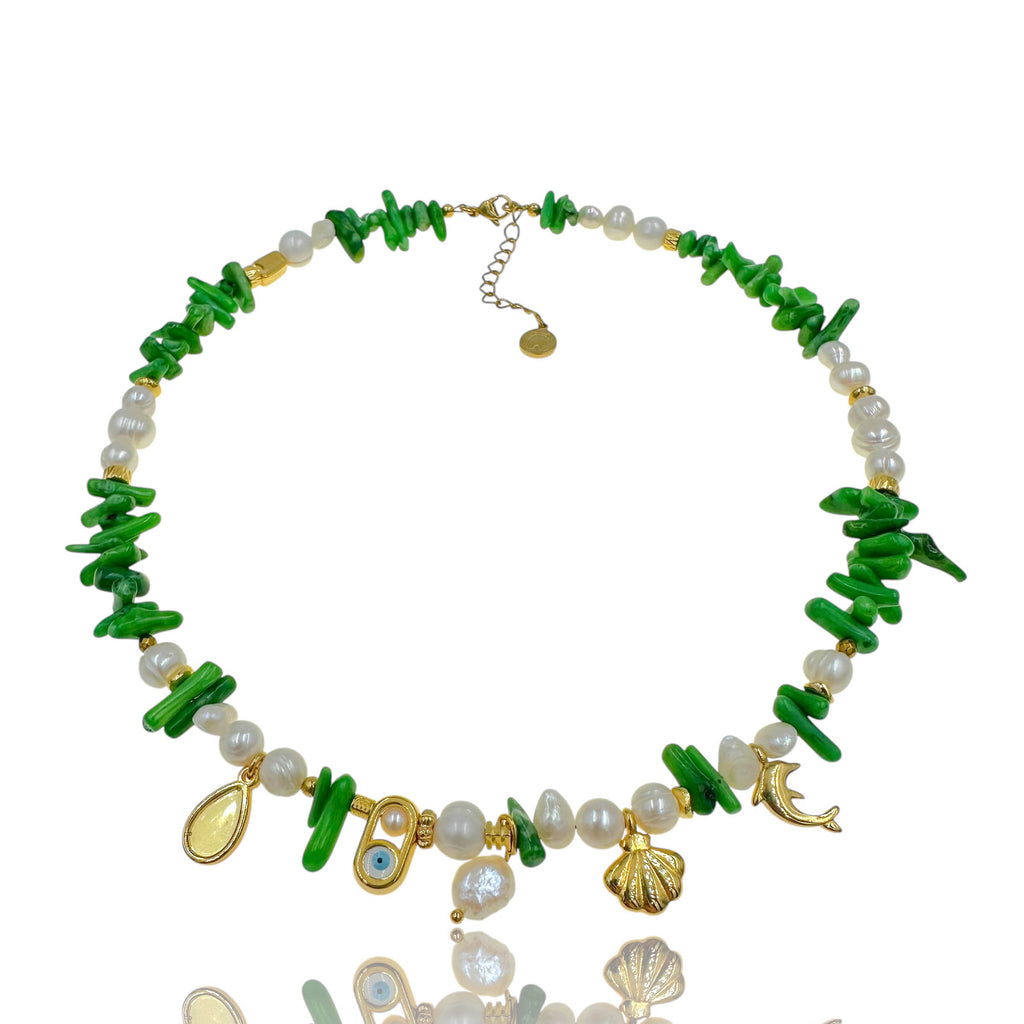 Κολιέ "Thalassa Verde" με Μαργαριτάρια, Πράσινα Κοράλλια και Θαλάσσια Charms