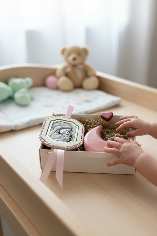 Baby Kit Νεογέννητου Κοριτσιού – Κεραμικό Φεγγάρι Διακοσμητικό Δωματίου & Εικόνα Παναγίας