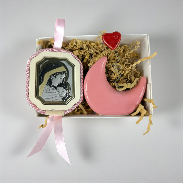 Baby Kit Νεογέννητου Κοριτσιού – Κεραμικό Φεγγάρι Διακοσμητικό Δωματίου & Εικόνα Παναγίας