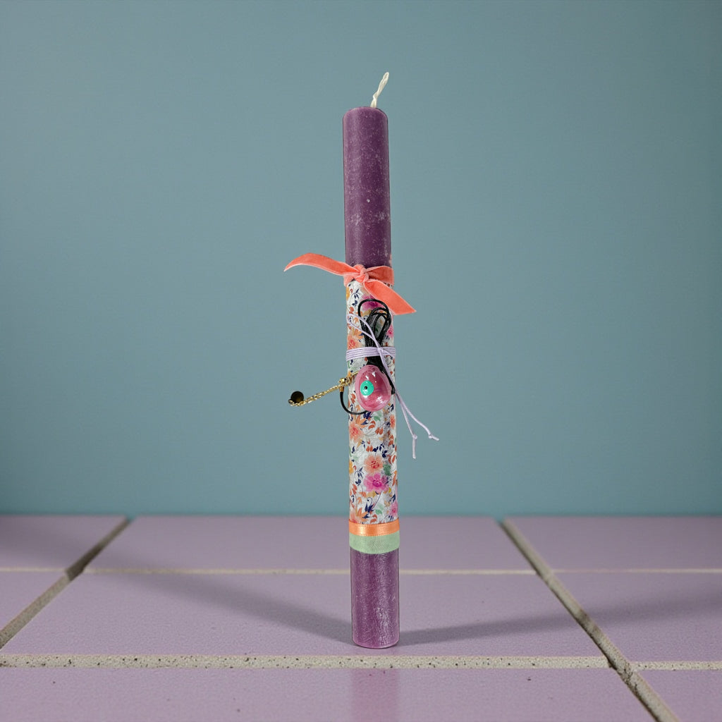 Μωβ Πασχαλινή Λαμπάδα με Κολιέ Αυγό Μάτι σε Χρώμα Ματζέντα