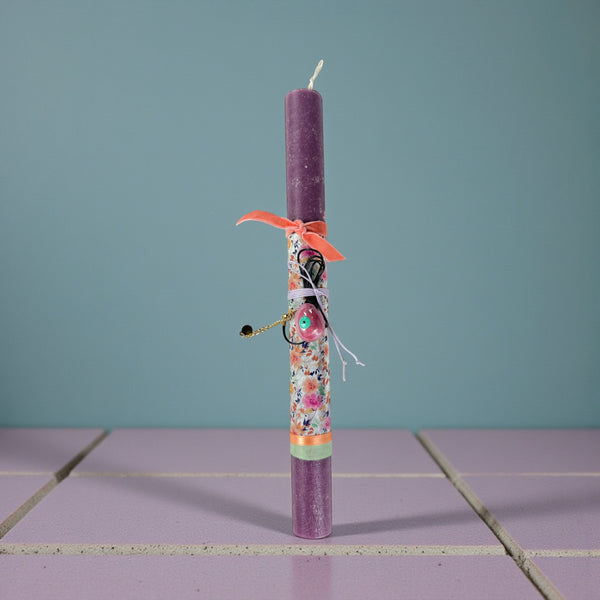 Μωβ Πασχαλινή Λαμπάδα με Κολιέ Αυγό Μάτι σε Χρώμα Ματζέντα