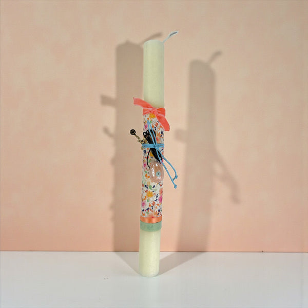 Πασχαλινή Λαμπάδα με Κολιέ Αυγό Μάτι σε Χρώμα Ροδακινί