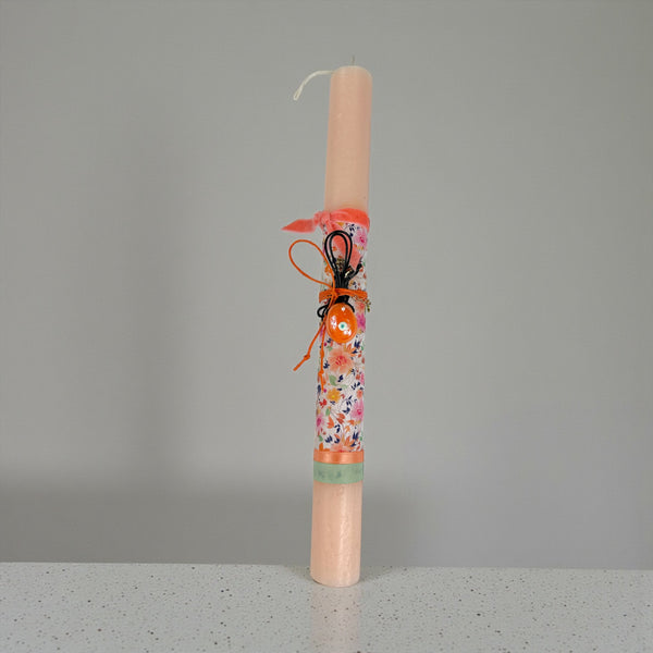 Ροδακινί Πασχαλινή Λαμπάδα με Κολιέ Αυγό Μάτι σε Χρώμα Πορτοκαλί