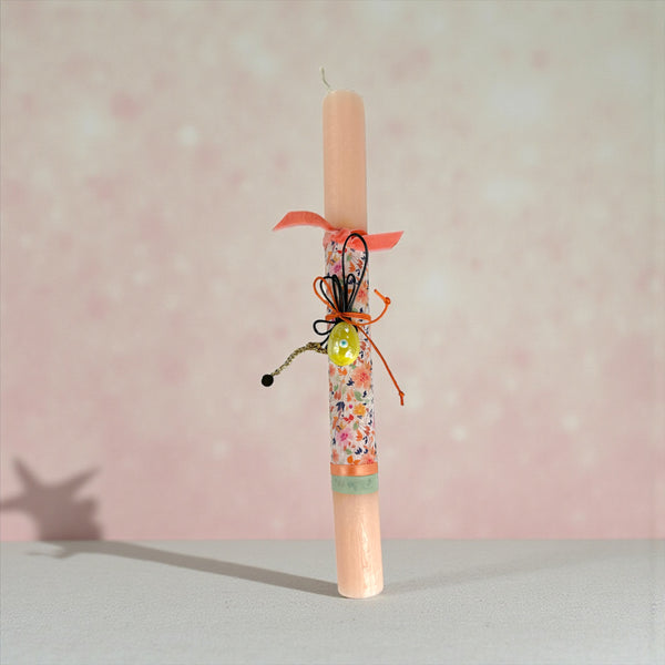 Ροδακινί Πασχαλινή Λαμπάδα με Κολιέ Αυγό Μάτι σε Χρώμα Κίτρινο