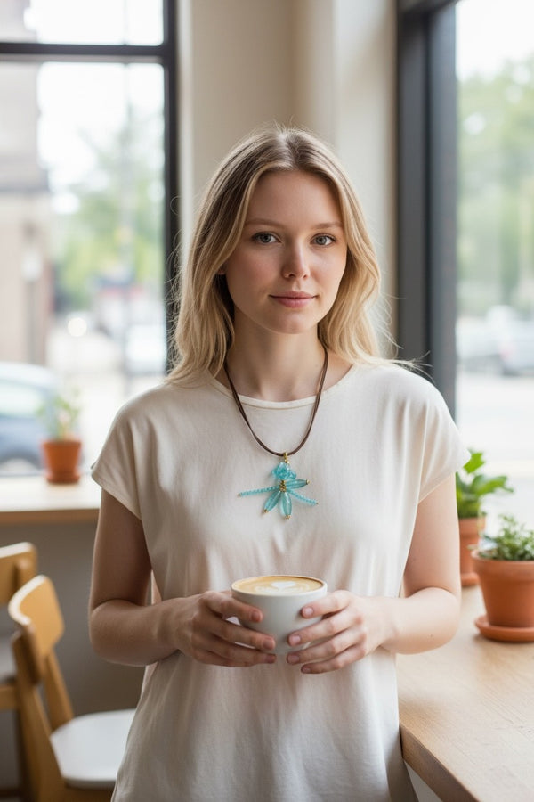 Κολιέ με Μουράνο & Κρύσταλλα σε Δερμάτινο Κορδόνι