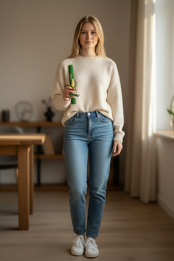 Λαμπάδα από Κηρήθρα Μέλισσας σε Πράσινη Απόχρωση με Αποξηραμένα Άνθη