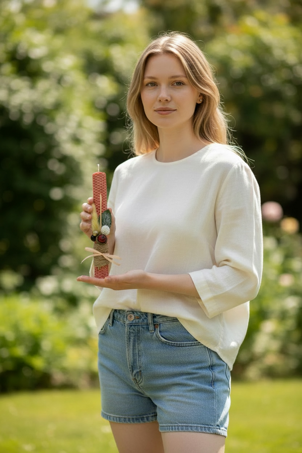 Λαμπάδα από Κηρήθρα Μέλισσας σε Σομών Απόχρωση με Αποξηραμένα Άνθη