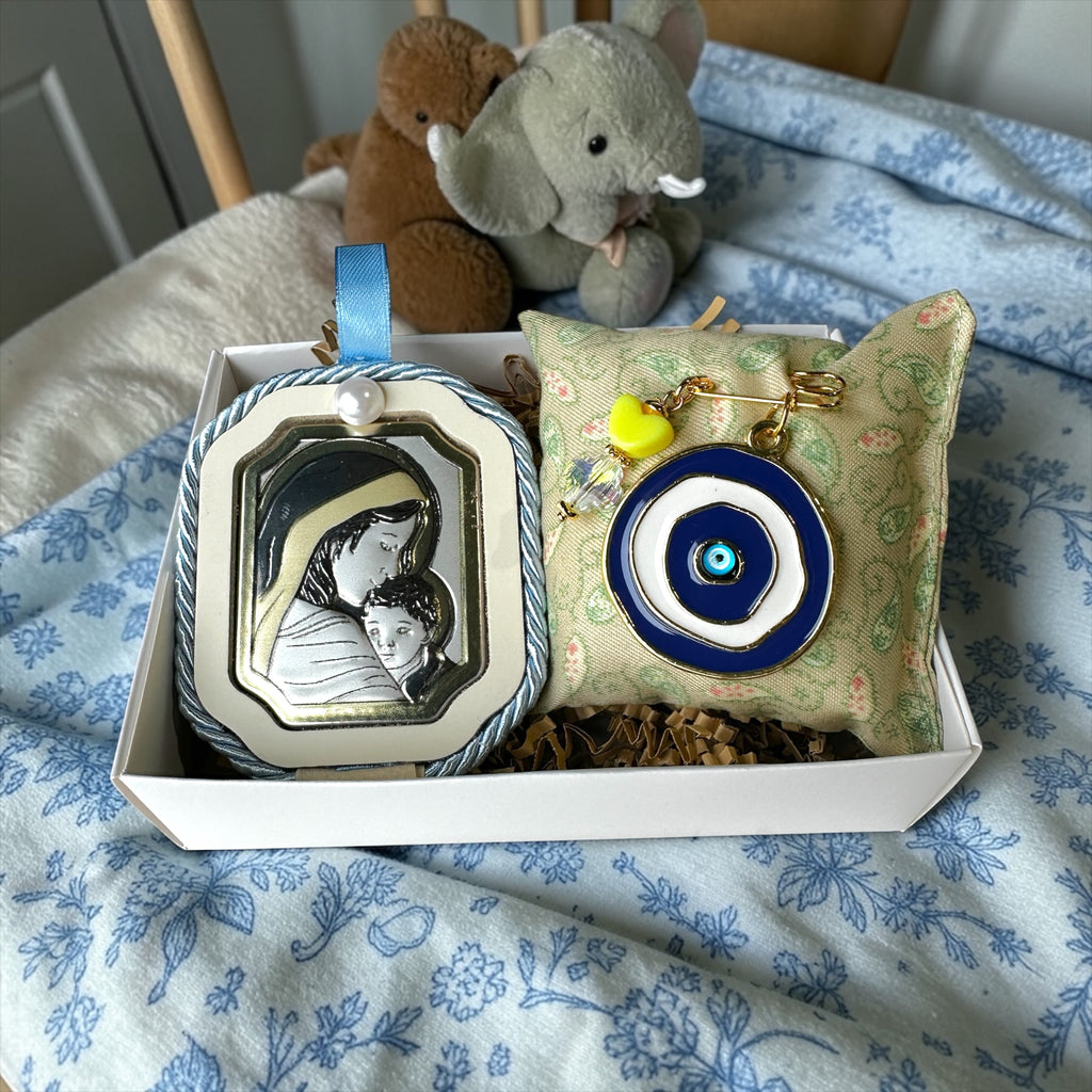 Baby Kit Νεογέννητου Αγοριού – Εικόνα Παναγίας & Παραμάνα Μάτι