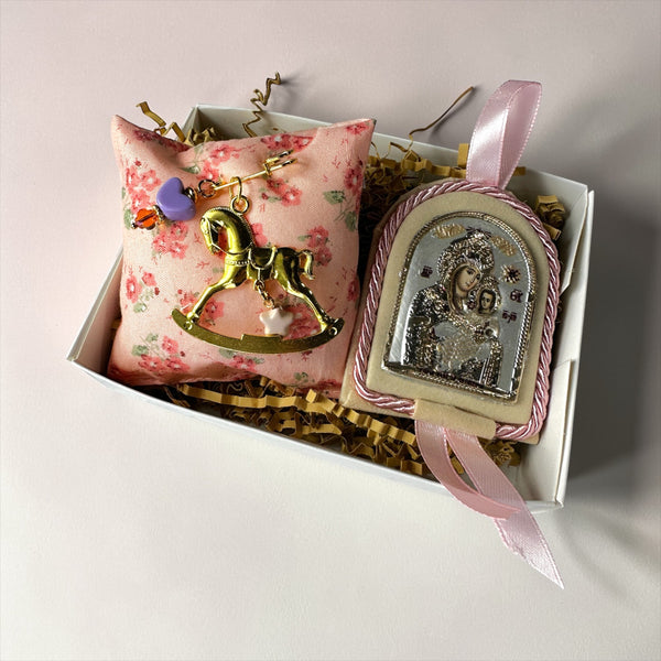 Baby Kit Νεογέννητου Κοριτσιού – Εικόνα Παναγίας Βηθλεεμίτισσας & Παραμάνα Αλογάκι