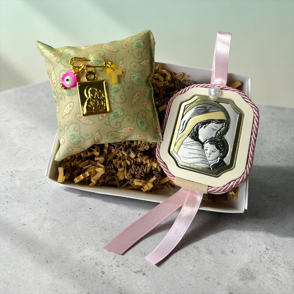 Baby Kit Νεογέννητου Κοριτσιού – Εικόνα Παναγίας & Παραμάνα με Σταυρό