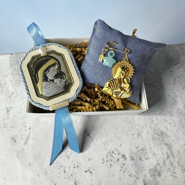 Baby Kit Νεογέννητου Αγοριού – Εικόνα Παναγίας & Παραμάνα Παναγίας με Σταυρό