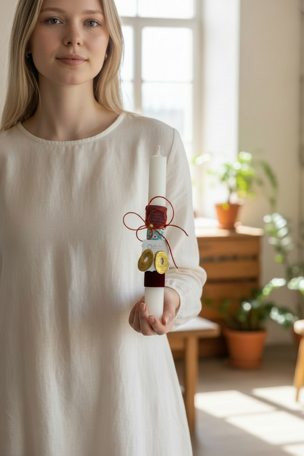 Χειροποίητη Λαμπάδα με Χρυσά Οβάλ Kαρφωτά Σκουλαρίκια