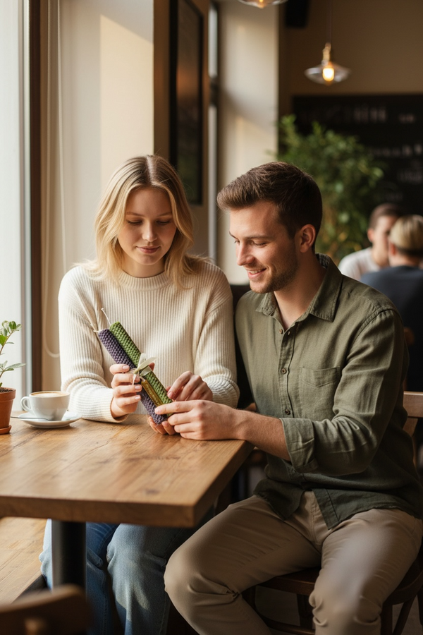Σετ Πασχαλινές Λαμπάδες από Φυσική Κηρήθρα Μέλισσας σε Μωβ Λεβάντα & Πράσινο Παστέλ Απόχρωση για Ζευγάρι με ευχή «Αγάπη & Φως»