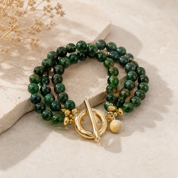 Βραχιόλι "Emerald Bold" με Πράσινες Χάντρες και Χρυσό Κούμπωμα