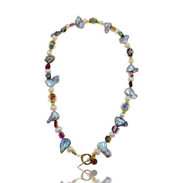 Κολιέ με mix Μαργαριταρια καλλιέργειας και ημιπολύτιμες πετρες