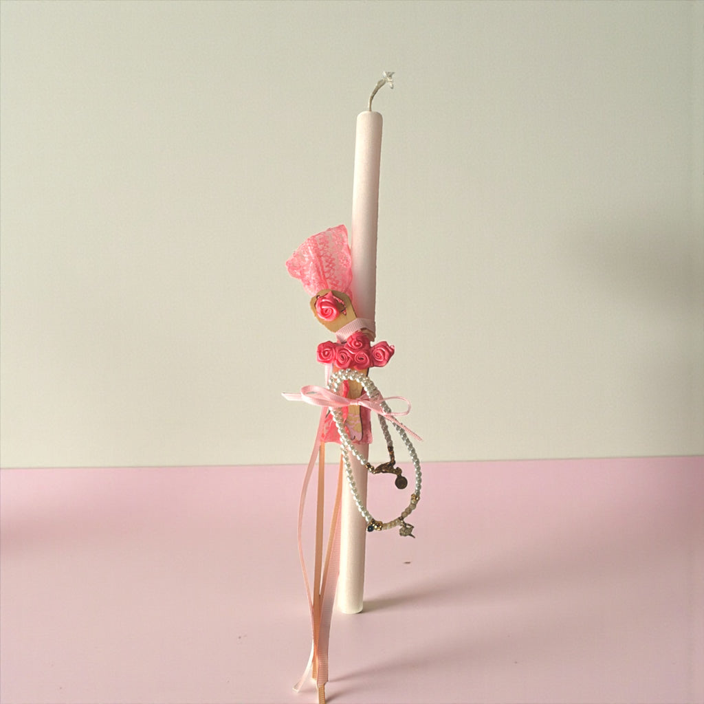 Λαμπάδα Μπαλαρίνα με Κόσμημα από Πέρλες