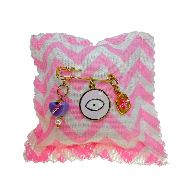 Παραμάνα παιδική καρδούλα με ταινία στρας, σταυρουδάκι και ματάκι