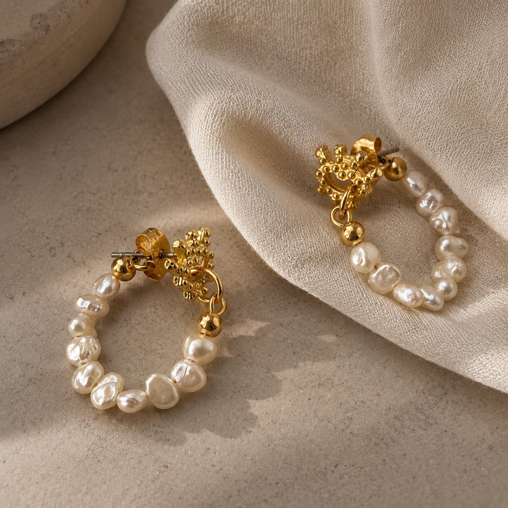 Σκουλαρίκια Κρίκοι Pearl Hoop Effect - Gold