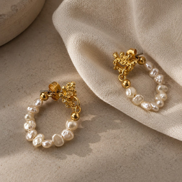 Σκουλαρίκια Κρίκοι Pearl Hoop Effect - Gold