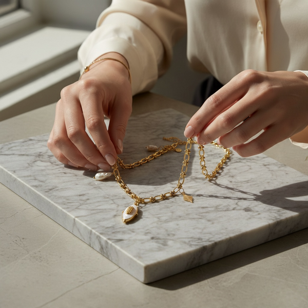 Ατσάλινο Κολιέ με Κρεμαστά Charms, Φίλντισι & Σμάλτο