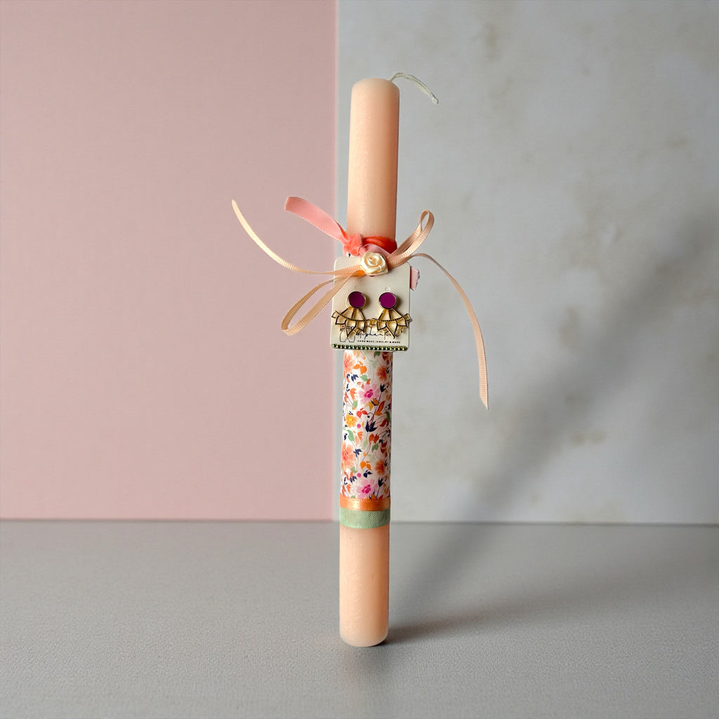 Πασχαλινή Λαμπάδα με Σκουλαρίκια Φούξια Σμάλτο & Χρυσά Στοιχεία