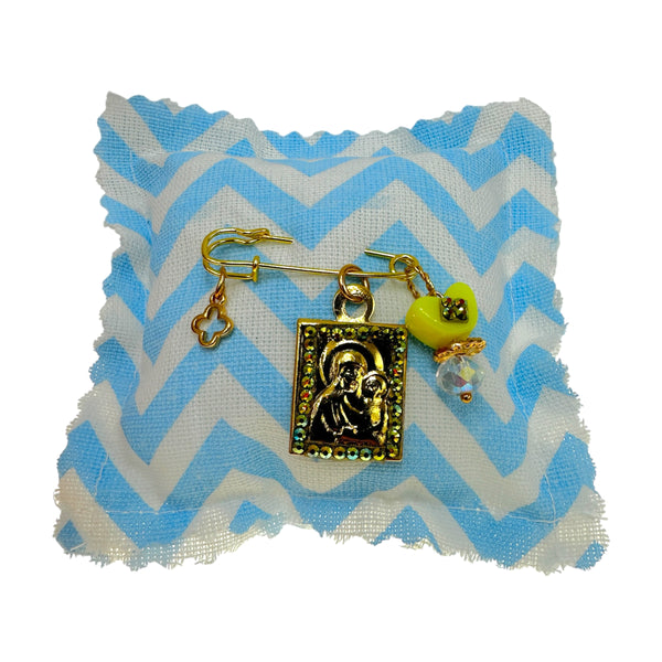 Παραμάνα παιδική καρδούλα με ταινία στρας, εικόνα και σταυρουδάκι