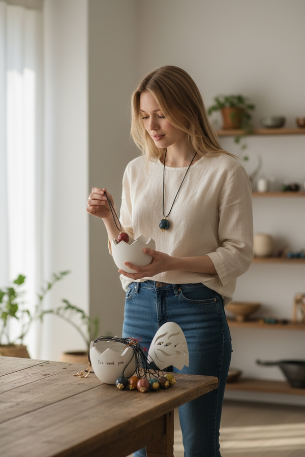 Κεραμικό Αυγό Ρεσώ Δώρο για την Νονά & Κολιέ Αυγό