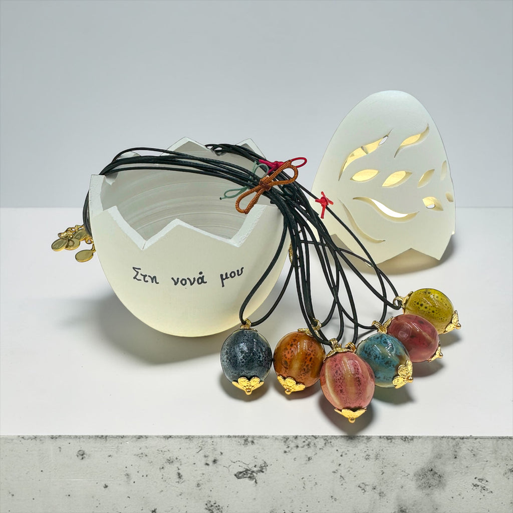 Κεραμικό Αυγό Ρεσώ Δώρο για την Νονά & Κολιέ Αυγό