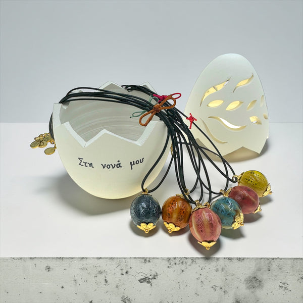 Κεραμικό Αυγό Ρεσώ Δώρο για την Νονά & Κολιέ Αυγό