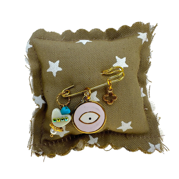 Παραμάνα παιδική καρδούλα με ταινία στρας, ματάκι και σταυρουδάκι