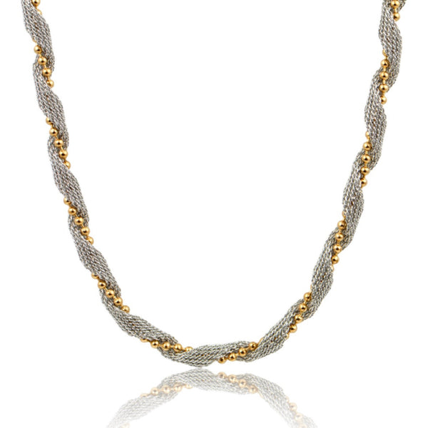 Κολιέ Αλυσίδα Διχρωμίας με Χρυσές Περλίτσες & Ασημί Πλέξη