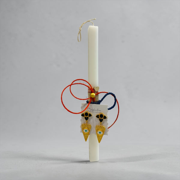 Χειροποίητη Λαμπάδα με Kαρφωτά Σκουλαρίκια Καρδιές με σμάλτο