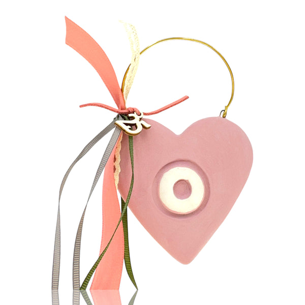 Χειροποίητο Κεραμικό Γούρι 2026 - Ροζ Καρδιά με Μάτι