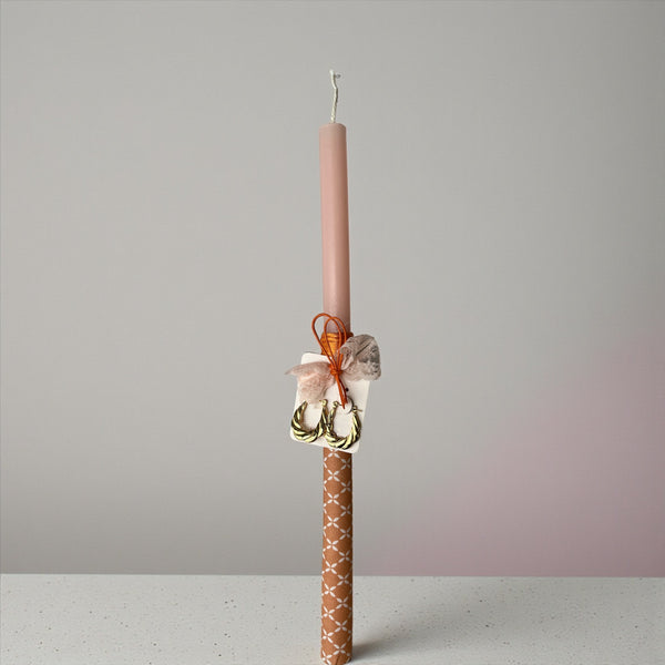 Πασχαλινή Λαμπάδα με Σκουλαρίκια Χρυσούς Κρίκους & Σατέν Υφασμάτινη Βάση