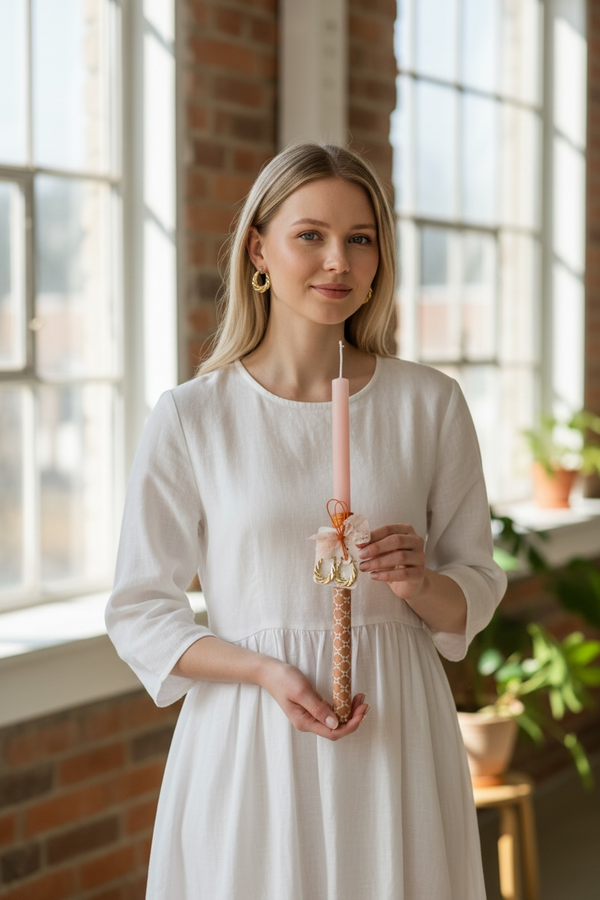 Πασχαλινή Λαμπάδα με Σκουλαρίκια Χρυσούς Κρίκους & Σατέν Υφασμάτινη Βάση