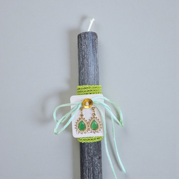 Χειροποίητη Λαμπάδα Σκουλαρίκια με Πράσινες πέτρες σε σχήμα Σταγόνας