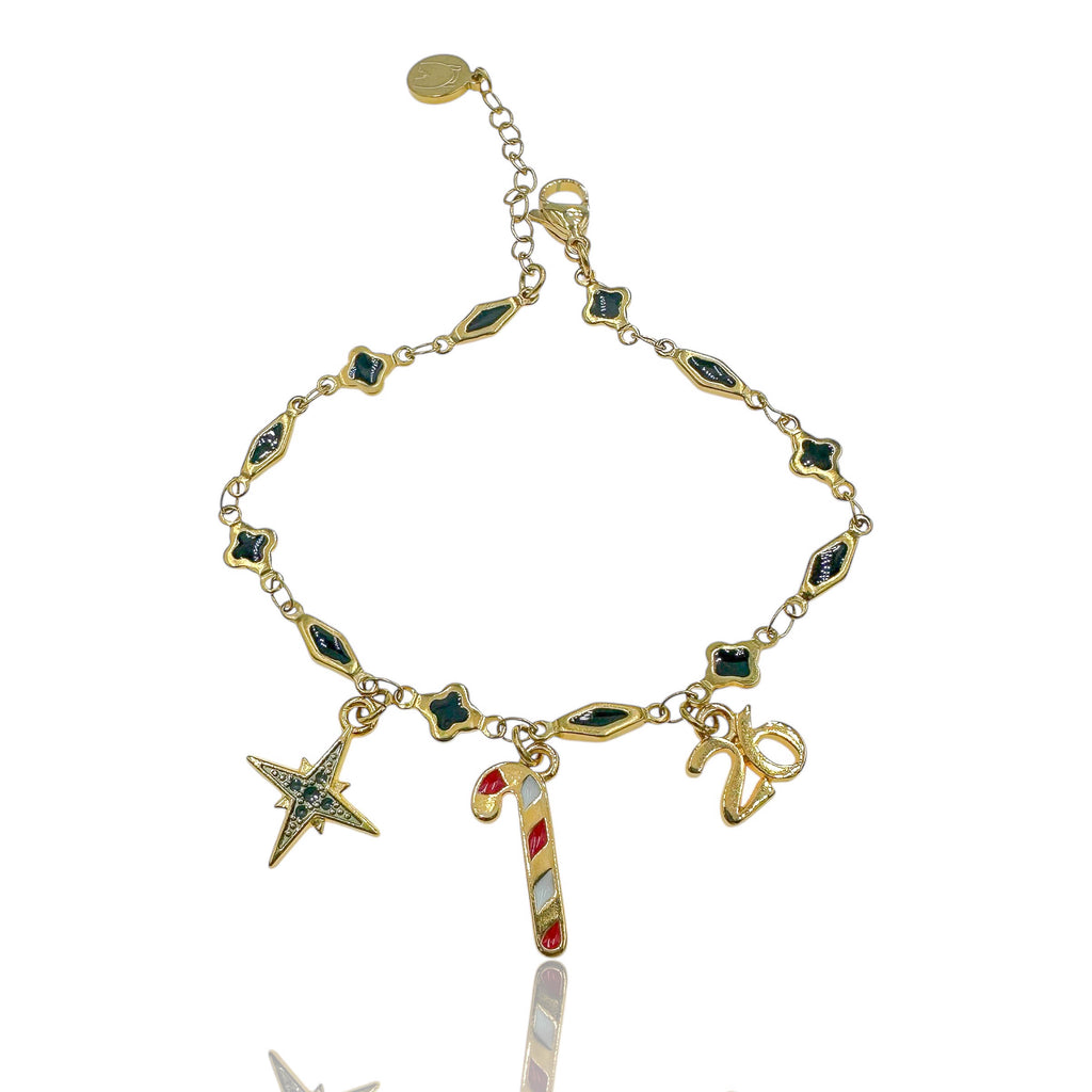 Γούρι Βραχιόλι 2026 με Σμάλτο & Χριστουγεννιάτικα Κρεμαστά