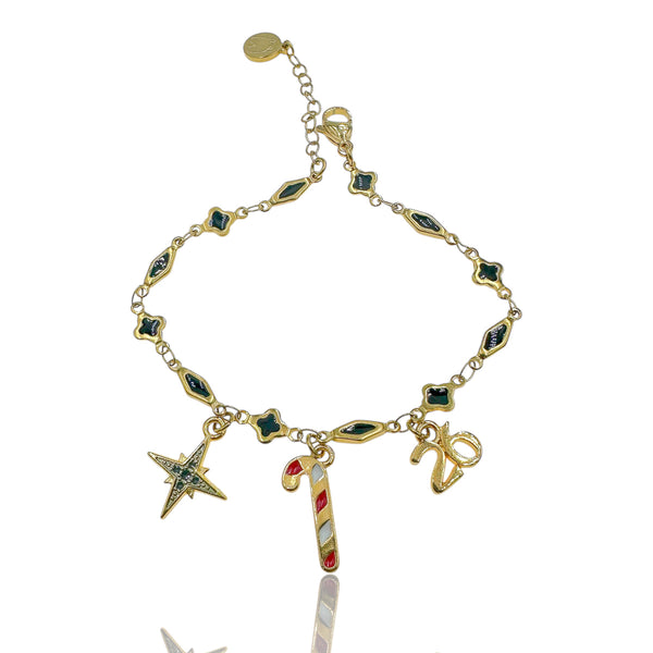 Γούρι Βραχιόλι 2026 με Σμάλτο & Χριστουγεννιάτικα Κρεμαστά