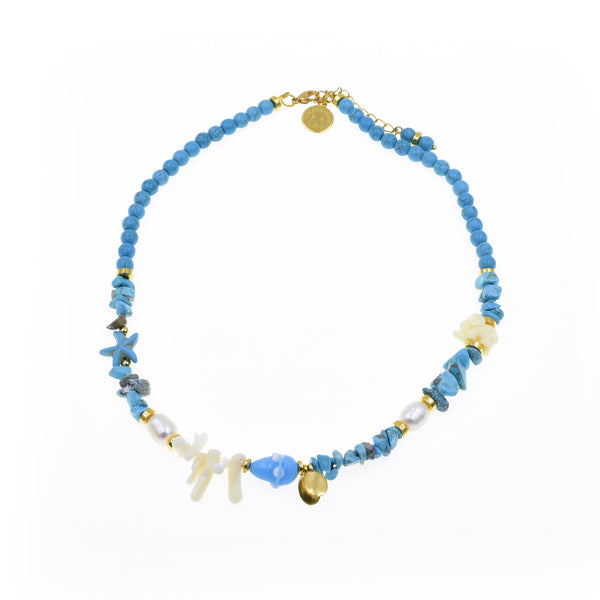 Κολιέ από ημιπολύτιμες πέτρες & λευκό κοράλλι